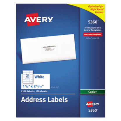 Picture of Copier Mailing Labels, Copiers, 1.5 x 2.81, White, 21/Sheet, 100 Sheets/BoxAVE-5360