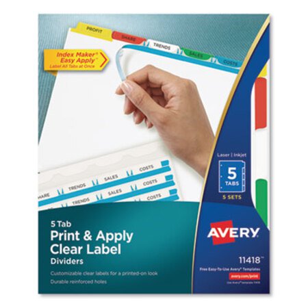 Picture of Print and Apply Index Maker Clear Label Dividers, 5 Color Tabs, Letter, 5 SetsAVE-11418