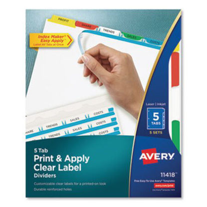 Picture of Print and Apply Index Maker Clear Label Dividers, 5 Color Tabs, Letter, 5 SetsAVE-11418