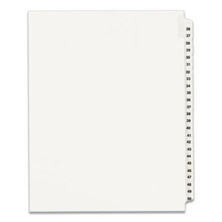 Picture of Preprinted Legal Exhibit Side Tab Index Dividers, Avery Style, 25-Tab, 26 to 50, 11 x 8.5, White, 1 Set, (1331)AVE-01331