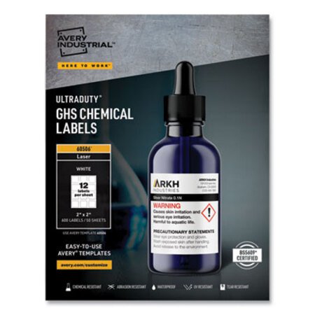 Picture of UltraDuty GHS Chemical Waterproof and UV Resistant Labels, 2 x 2, White, 12/Sheet, 50 Sheets/BoxAVE-60506