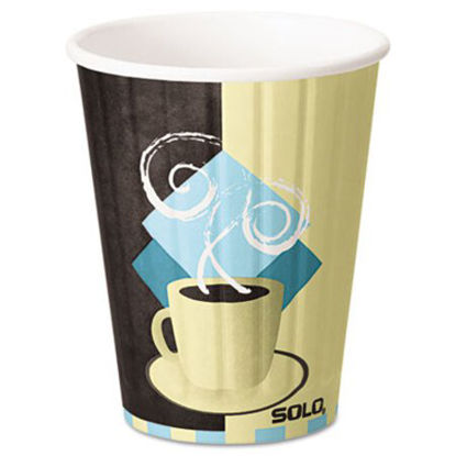 Picture of Duo Shield Insulated Paper Hot Cups, 12 oz, Tuscan Cafe, Chocolate/Blue/Beige, 600/CartonSCC-IC12J7534CT