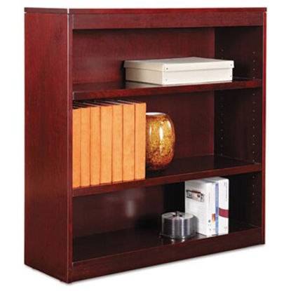 Picture of Square Corner Wood Veneer Bookcase, Three-Shelf, 35.63"w x 11.81"d x 35.91"h, MahoganyALE-BCS33636MY