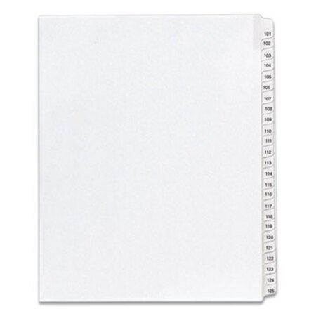 Picture of Preprinted Legal Exhibit Side Tab Index Dividers, Allstate Style, 25-Tab, 101 to 125, 11 x 8.5, White, 1 Set, (1705)AVE-01705
