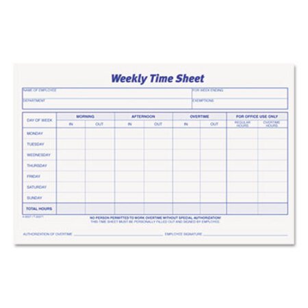 Picture of Weekly Time Sheets, 5 1/2 x 8 1/2, 50/Pad, 2/PackTOP-30071