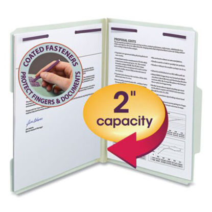 Picture of Recycled Pressboard Folders w/Two SafeSHIELD Fasteners, 2/5-Cut Tab, Right of Center, 2" Exp, Letter Size, Gray-Green, 25/BoxSMD-14982