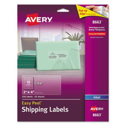 Picture of Matte Clear Easy Peel Mailing Labels w/ Sure Feed Technology, Inkjet Printers, 2 x 4, Clear, 10/Sheet, 25 Sheets/PackAVE-8663