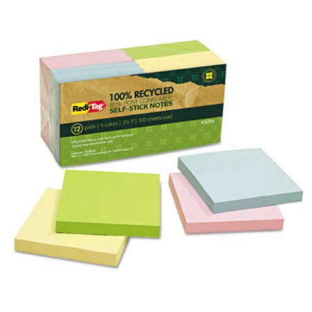 Picture of 100% Recycled Notes, 3 x 3, Four Colors, 12 100-Sheet Pads/PackRTG-26704