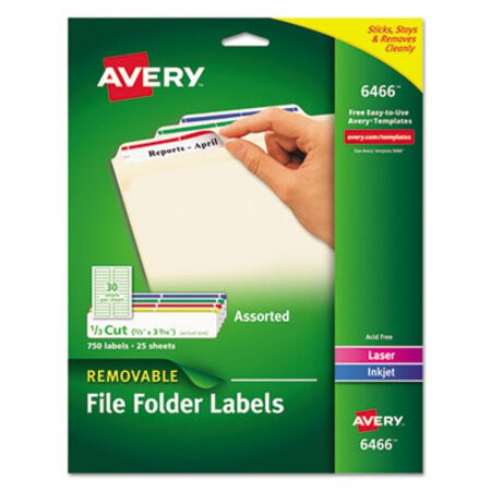 Picture of Removable File Folder Labels with Sure Feed Technology, 0.66 x 3.44, White, 30/Sheet, 25 Sheets/PackAVE-6466