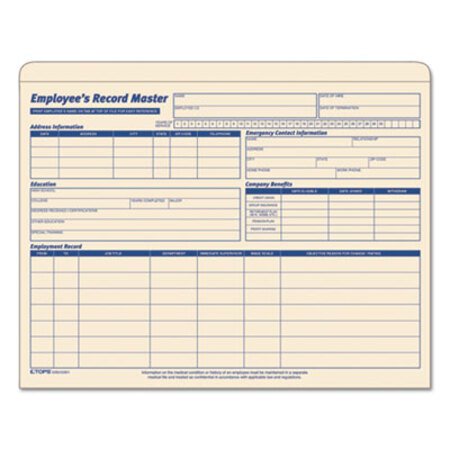 Picture of Employee Record Master File Jacket, Straight Tab, Letter Size, Manila, 20/PackTOP-3280