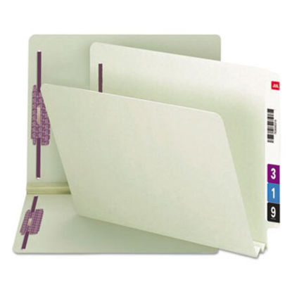 Picture of End Tab 2" Expansion Pressboard File Folders w/Two SafeSHIELD Coated Fasteners, Straight Tab, Letter Size, Gray-Green, 25/BoxSMD-34715