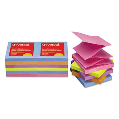 Picture of Fan-Folded Self-Stick Pop-Up Note Pads, 3 x 3, Assorted Bright, 100-Sheet, 12/PKUNV-35611