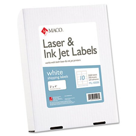 Picture of Cover-All Opaque Laser/Inkjet Shipping Labels, Inkjet/Laser Printers, 2 x 4, White, 10 Labels/Sheet, 250 Sheets/BoxMAC-ML1000B