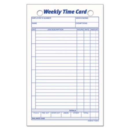 Picture of Weekly Employee Time Cards, One Side, 4.25 x 6.75, 100/PackTOP-3016