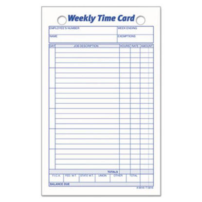 Picture of Weekly Employee Time Cards, One Side, 4.25 x 6.75, 100/PackTOP-3016