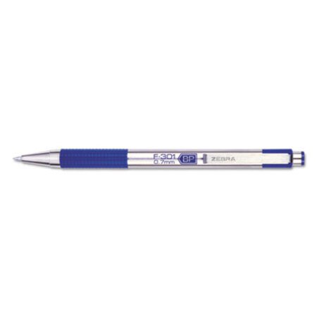 Picture of F-301 Ballpoint Pen, Retractable, Fine 0.7 mm, Blue Ink, Stainless Steel/Blue BarrelZEB-27120