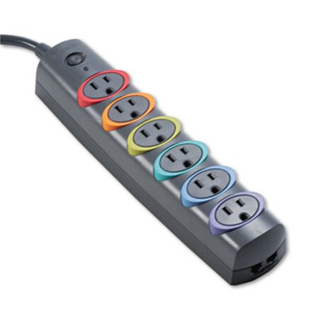 Picture of SmartSockets Color-Coded Strip Surge Protector, 6 Outlets, 6 ft Cord, 670 JoulesKMW-62146