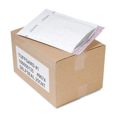 Picture of Jiffy TuffGard Self-Seal Cushioned Mailer, #1, Barrier Bubble Lining, Self-Adhesive Closure, 7.25 x 12, White, 25/CartonSEL-49674