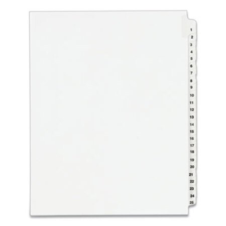 Picture of Preprinted Legal Exhibit Side Tab Index Dividers, Avery Style, 25-Tab, 1 to 25, 11 x 8.5, White, 1 Set, (1330)AVE-01330