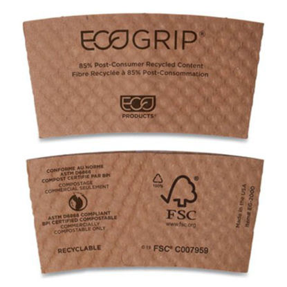 Picture of EcoGrip Hot Cup Sleeves - Renewable and Compostable, Fits 12, 16, 20, 24 oz Cups, Kraft, 1,300/CartonECO-EG2000