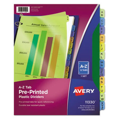 Picture of Durable Preprinted Plastic Tab Dividers, 12-Tab, A to Z, 11 x 8.5, Assorted, 1 SetAVE-11330