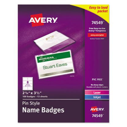 Picture of Pin-Style Badge Holder with Laser/Inkjet Insert, Top Load, 3.5 x 2.25, White, 100/BoxAVE-74549