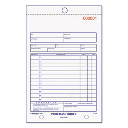 Picture of Purchase Order Book, Bottom Punch, 5 1/2 x 7 7/8, Two-Part Carbonless, 50 FormsRED-1L140