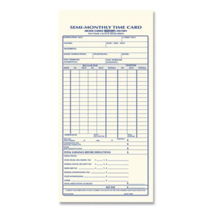 Picture of Semi-Monthly Employee Time Cards, One Side, 4.25 x 8, 100/PadRED-4K402