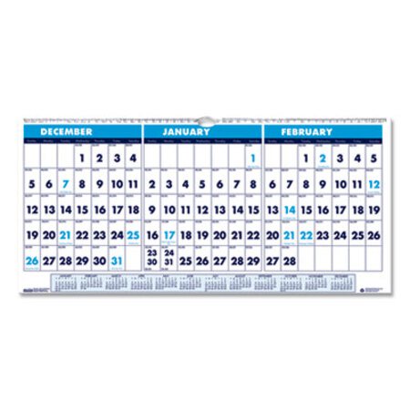 Picture of Recycled Three-Month Horizontal Wall Calendar, 17 x 8, 14-Month, 2021-2023HOD-3647