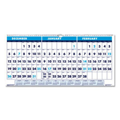 Picture of Recycled Three-Month Horizontal Wall Calendar, 17 x 8, 14-Month, 2021-2023HOD-3647