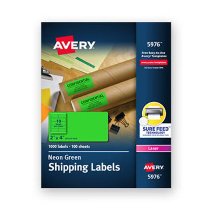 Picture of High-Visibility Permanent Laser ID Labels, 2 x 4, Neon Green, 1000/BoxAVE-5976