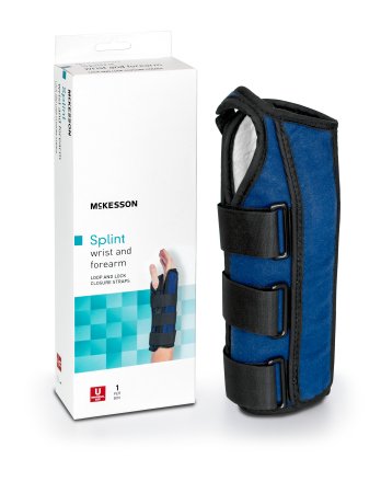Picture of Wrist / Forearm Brace McKesson Aluminum / Nylon / Foam / Flannelette Left Hand Black / Blue One Size Fits Most155-79-87060