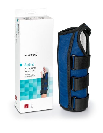 Picture of Wrist / Forearm Brace McKesson Aluminum / Nylon / Foam / Flannelette Right Hand Black / Blue One Size Fits Most155-79-87050