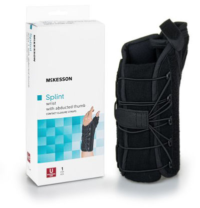 Picture of Wrist Brace with Thumb Spica McKesson Left Hand Black One Size Fits Most155-81-87490