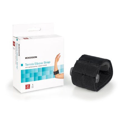 Picture of Elbow Support Strap McKesson One Size Fits Most Hook and Loop with D Ring Tennis / Golf Left or Right Elbow Up to 18 Inch Circumference Black155-BH-194
