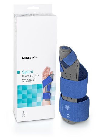 Picture of Thumb Splint McKesson Adult Small / Medium Hook and Loop Strap Closure Right Hand Blue / Gray155-79-87113