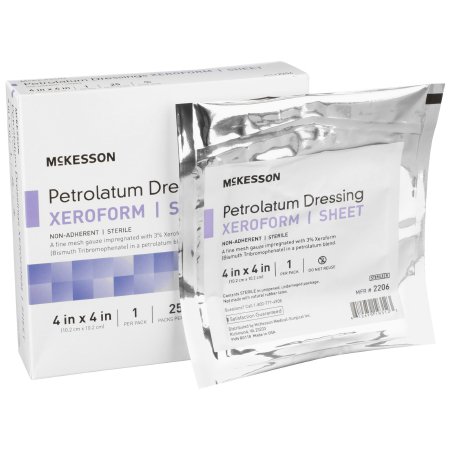 Picture of Xeroform Petrolatum Dressing McKesson 4 X 4 Inch Gauze Bismuth Tribromophenate Sterile2206