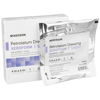 Picture of Xeroform Petrolatum Dressing McKesson 4 X 4 Inch Gauze Bismuth Tribromophenate Sterile2206