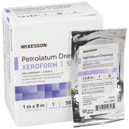 Picture of Xeroform Petrolatum Dressing McKesson 1 X 8 Inch Gauze Bismuth Tribromophenate Sterile2201