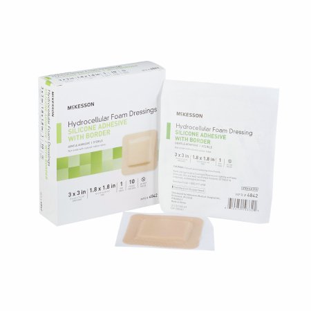 Picture of Silicone Foam Dressing McKesson 3 X 3 Inch Square Silicone Adhesive with Border Sterile4842