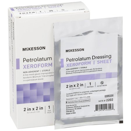 Picture of Xeroform Petrolatum Dressing McKesson 2 X 2 Inch Gauze Bismuth Tribromophenate Sterile2202