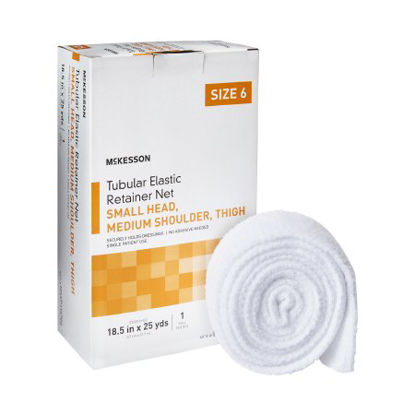 Picture of Elastic Net Retainer Dressing McKesson Tubular Elastic 18-1/2 Inch X 25 Yard (47 cm X 22.9 m) Size 6 White Small Head / Medium Shoulder / Thigh NonSterileMSVP114706