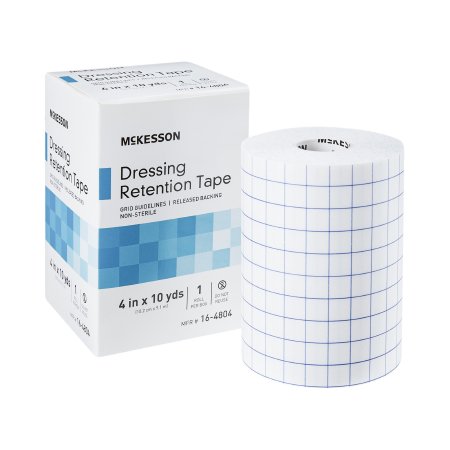 Picture of Dressing Retention Tape with Liner McKesson Water Resistant Nonwoven / Printed Release Paper 4 Inch X 10 Yard White NonSterile16-4804