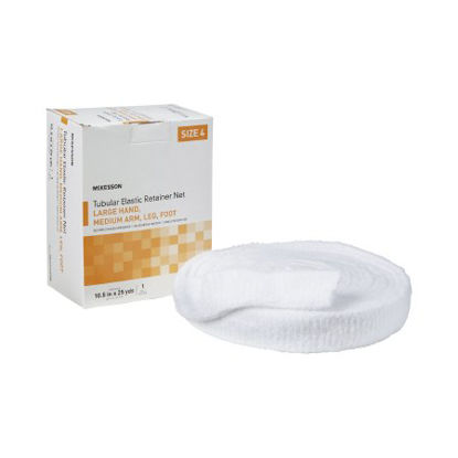 Picture of Elastic Net Retainer Dressing McKesson Tubular Elastic 10-1/2 Inch X 25 Yard (26.7 cm X 22.9 m) Size 4 White Large Hand / Medium Arm / Leg / Foot NonSterileMSVP114704