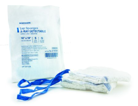 Picture of Surgical Laparotomy Sponge McKesson X-Ray Detectable Cotton 18 X 18 Inch 5 Count Soft Pack Sterile16-2118181