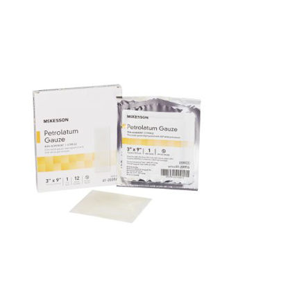 Picture of Petrolatum Impregnated Dressing McKesson 3 X 9 Inch Pleated Gauze USP White Petrolatum Sterile61-20056