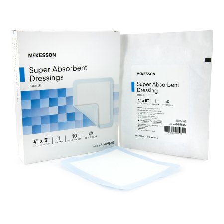 Picture of Super Absorbent Dressing McKesson Polyethylene / NonWoven Polypropylene / Cellulose / Superabsorber 4 X 5 Inch Sterile61-89545
