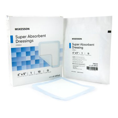 Picture of Super Absorbent Dressing McKesson Polyethylene / NonWoven Polypropylene / Cellulose / Superabsorber 4 X 5 Inch Sterile61-89545