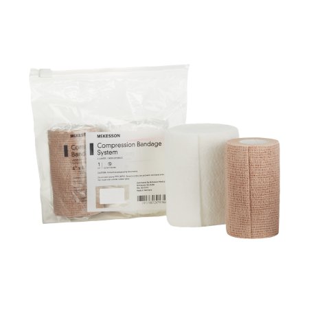 Picture of 2 Layer Compression Bandage System McKesson 4 Inch X 6-4/5 Yard / 4 Inch X 6-9/10 Yard Standard Compression Self-adherent Closure Tan / White NonSterile1006