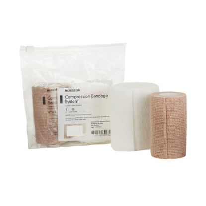 Picture of 2 Layer Compression Bandage System McKesson 4 Inch X 6-4/5 Yard / 4 Inch X 6-9/10 Yard Standard Compression Self-adherent Closure Tan / White NonSterile1006